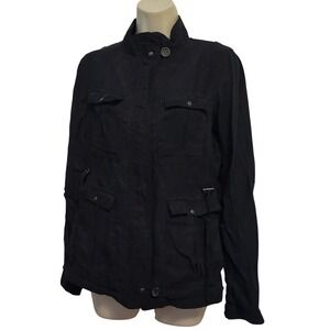 Juma Silk Safari Jacket Womens Small Black Full Zip Up Drawstring Utility NWT